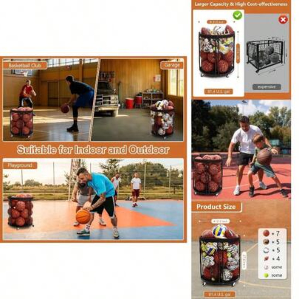 Sports Equipment Organizer Garage - Прочный контейнер-тележка для хранения мячей для